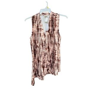 NWT Simple Brown/White Tunic Tie Dye Asymmetrical Sleeveless Top Women’s